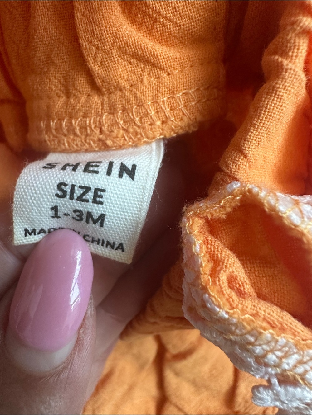 SHEIN Orange Lace-Trim Ruffle Romper - Picture 2 of 2
